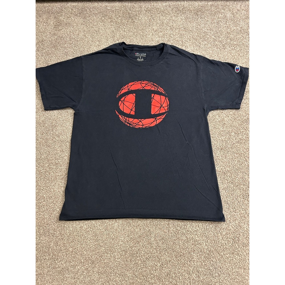 Champion Graphic Tee Mens Medium Navy Blue Excellent Short Sleeve Logo T-Shirt